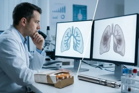 Scientists found that e-cigarettes, marketed for years as the safe exit from smoking, are linked to significantly higher lung cancer risk in people who use them after quitting