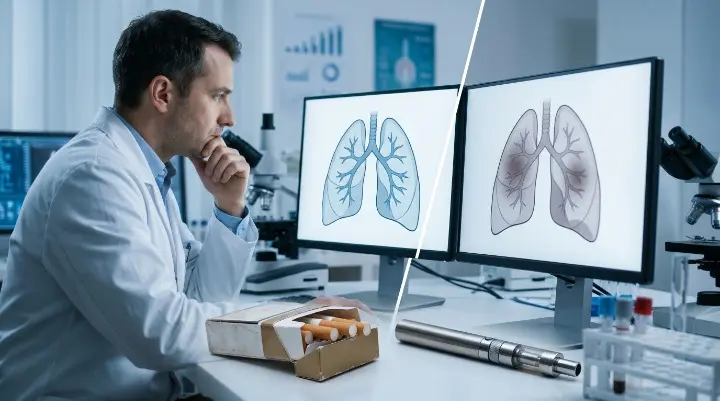 Scientists found that e-cigarettes, marketed for years as the safe exit from smoking, are linked to significantly higher lung cancer risk in people who use them after quitting