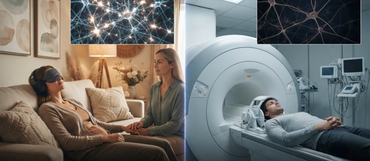 Scientists gave people psilocybin in two different rooms and scanned their brains a week later. The rooms produced measurably different brains