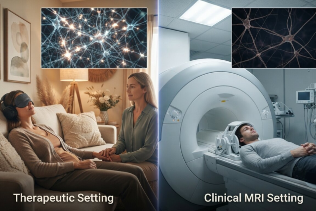 Scientists gave people psilocybin in two different rooms and scanned their brains a week later. The rooms produced measurably different brains