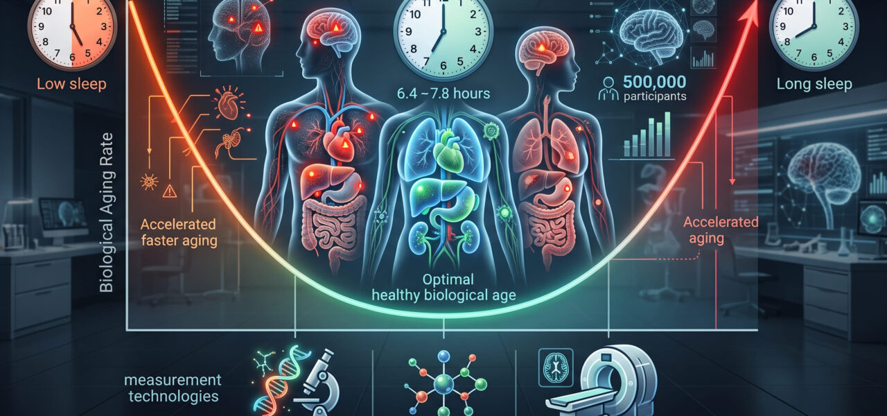 A Nature study found that sleeping more than 8 hours ages your organs as fast as sleeping fewer than 6. Half a million people, 17 organs, 23 aging clocks all showed the same U-shaped curve.